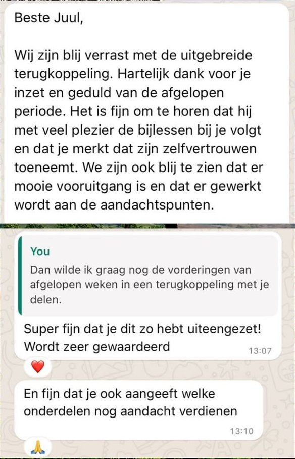 Origineel bericht van een ouder over de uitgebreide terugkoppeling en toenemend zelfvertrouwen
