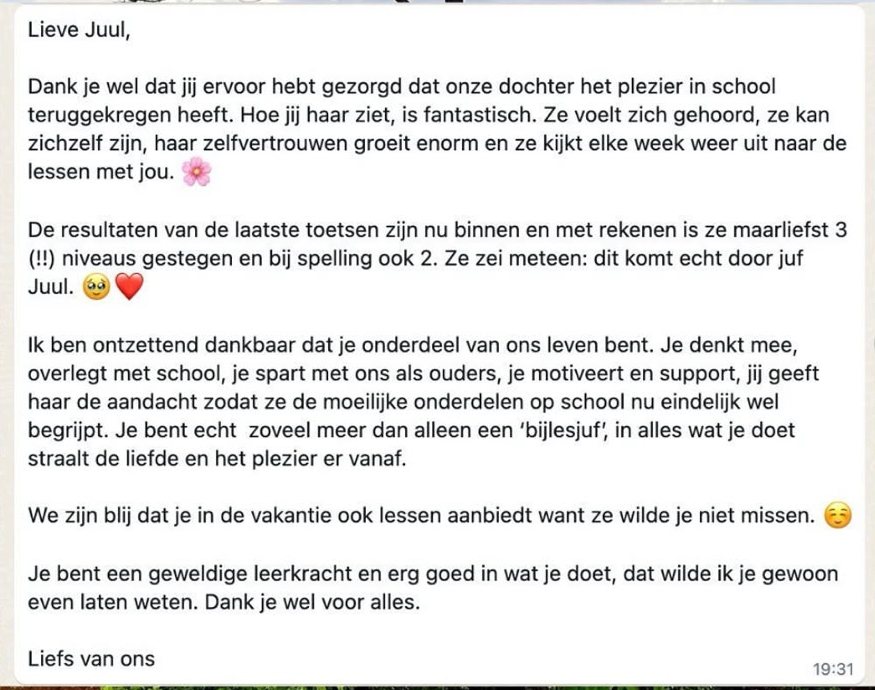 Origineel bericht van een ouder: Plezier in school terug en drie niveaus gestegen bij rekenen